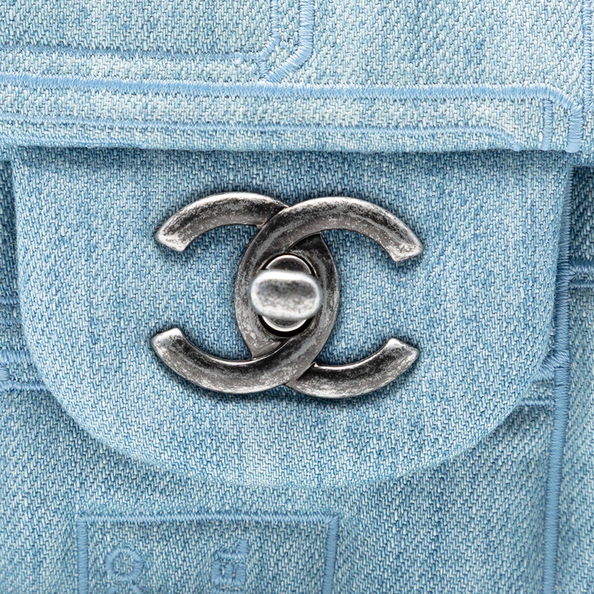 Chanel Medium Embroidered Denim Perfume Bottle Single Flap