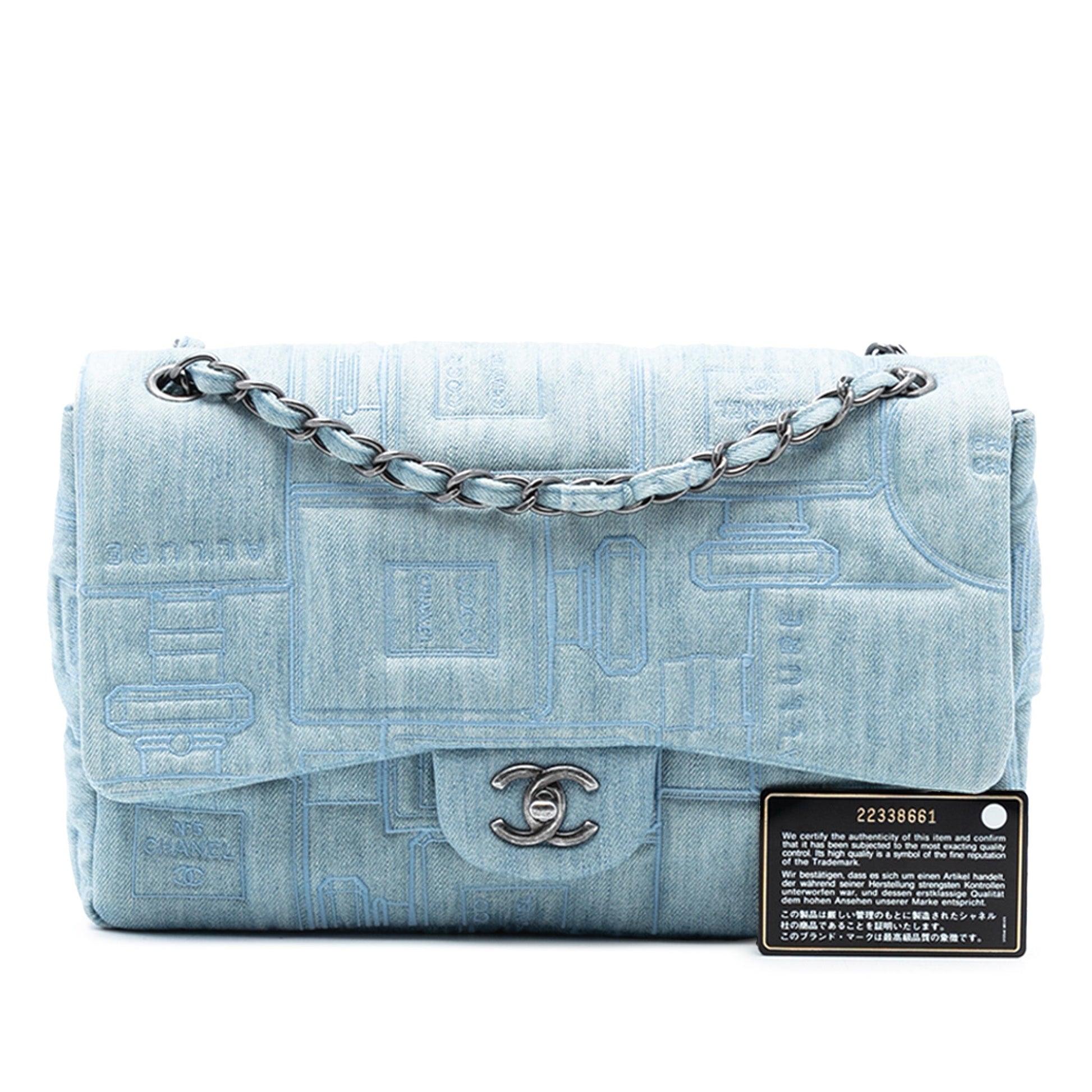 Chanel Medium Embroidered Denim Perfume Bottle Single Flap