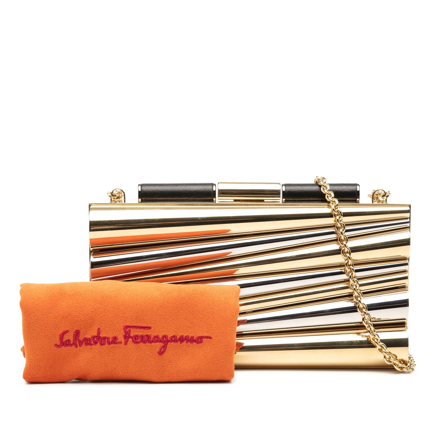 Sara Battaglia Metal Sinila Clutch on Chain