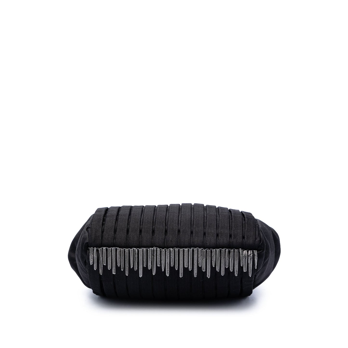 Chanel Pleated Satin Frame Pearl Chain Fringe Shoulder Bag