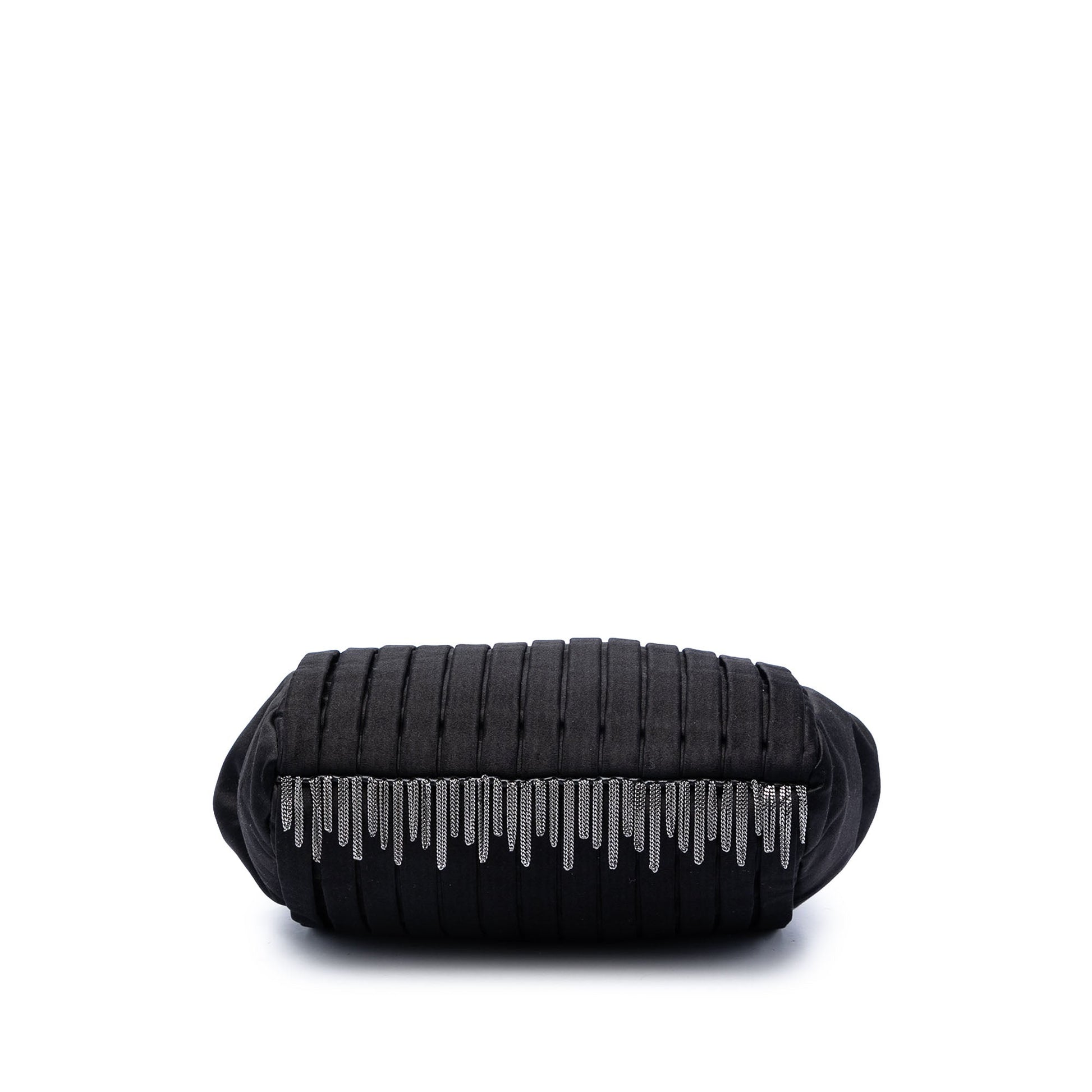 Chanel Pleated Satin Frame Pearl Chain Fringe Shoulder Bag