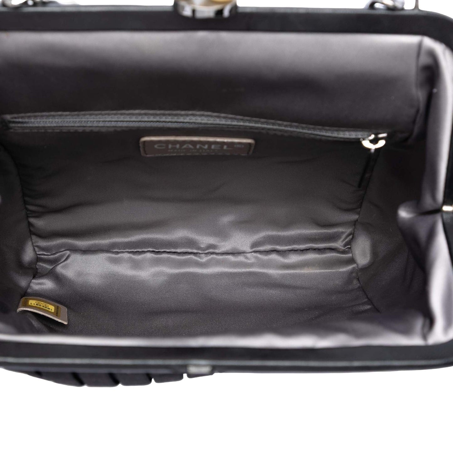 Chanel Pleated Satin Frame Pearl Chain Fringe Shoulder Bag