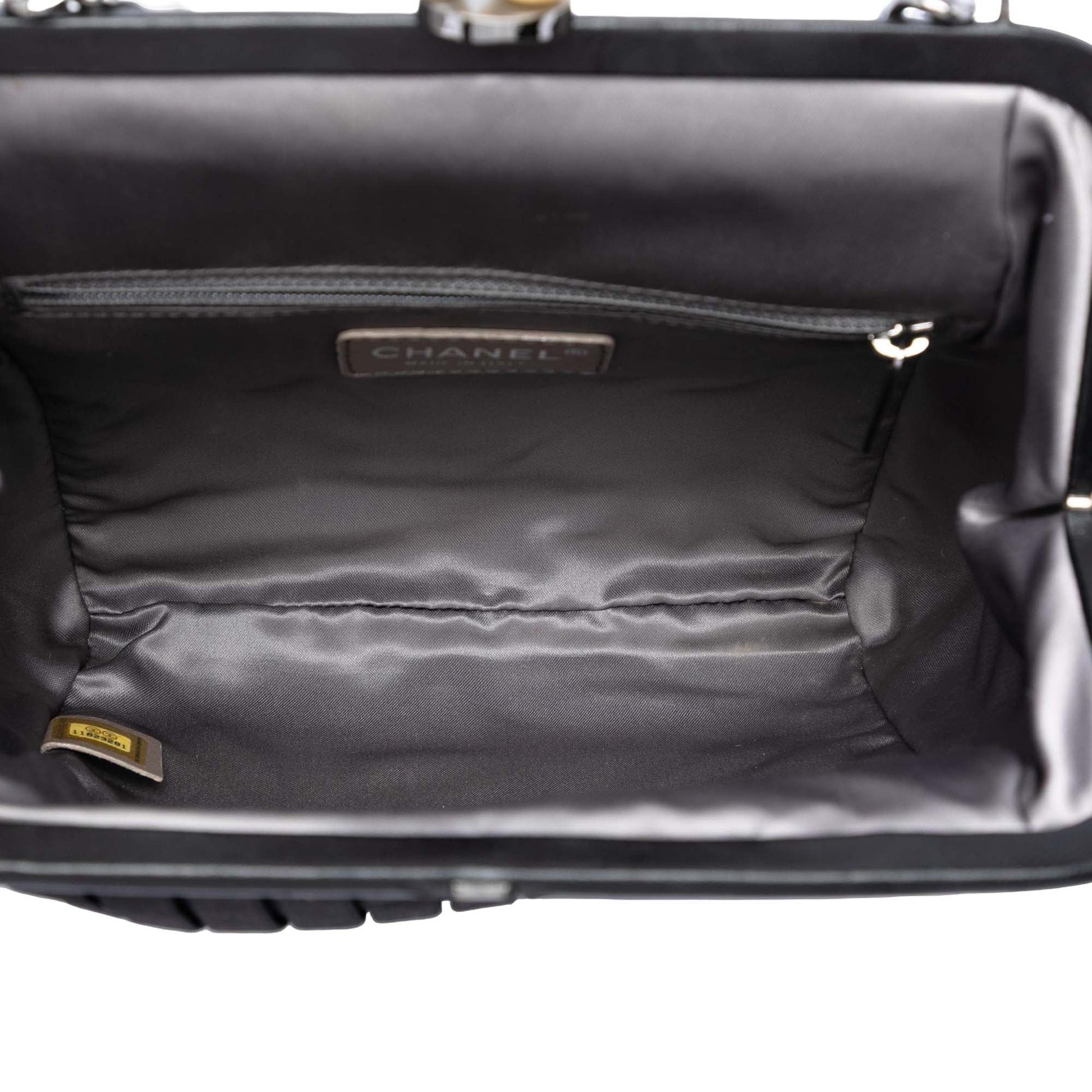 Chanel Pleated Satin Frame Pearl Chain Fringe Shoulder Bag