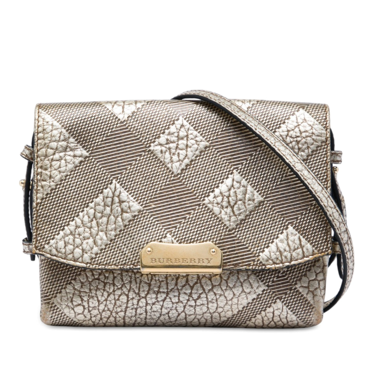 Burberry Embossed Grain Check Leather Langley Crossbody