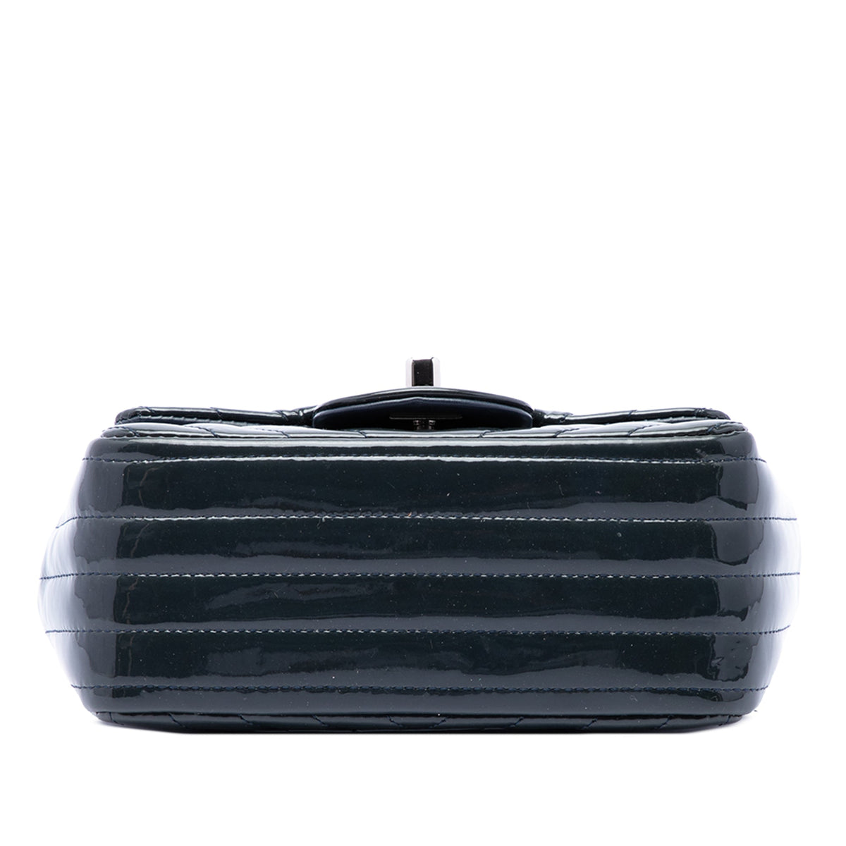 Chanel Mini Square Classic Chevron Patent Single Flap — Blue