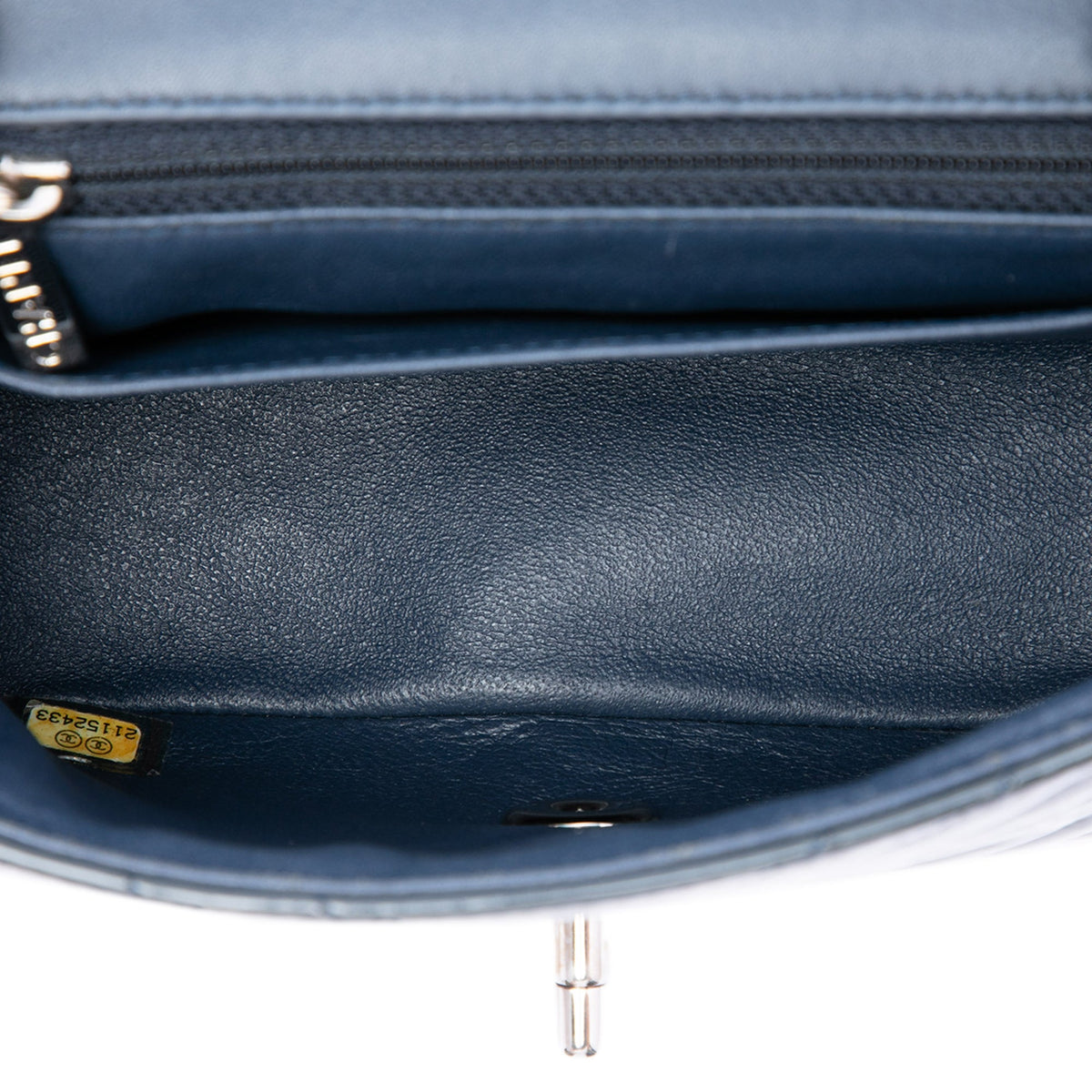 Chanel Mini Square Classic Chevron Patent Single Flap — Blue