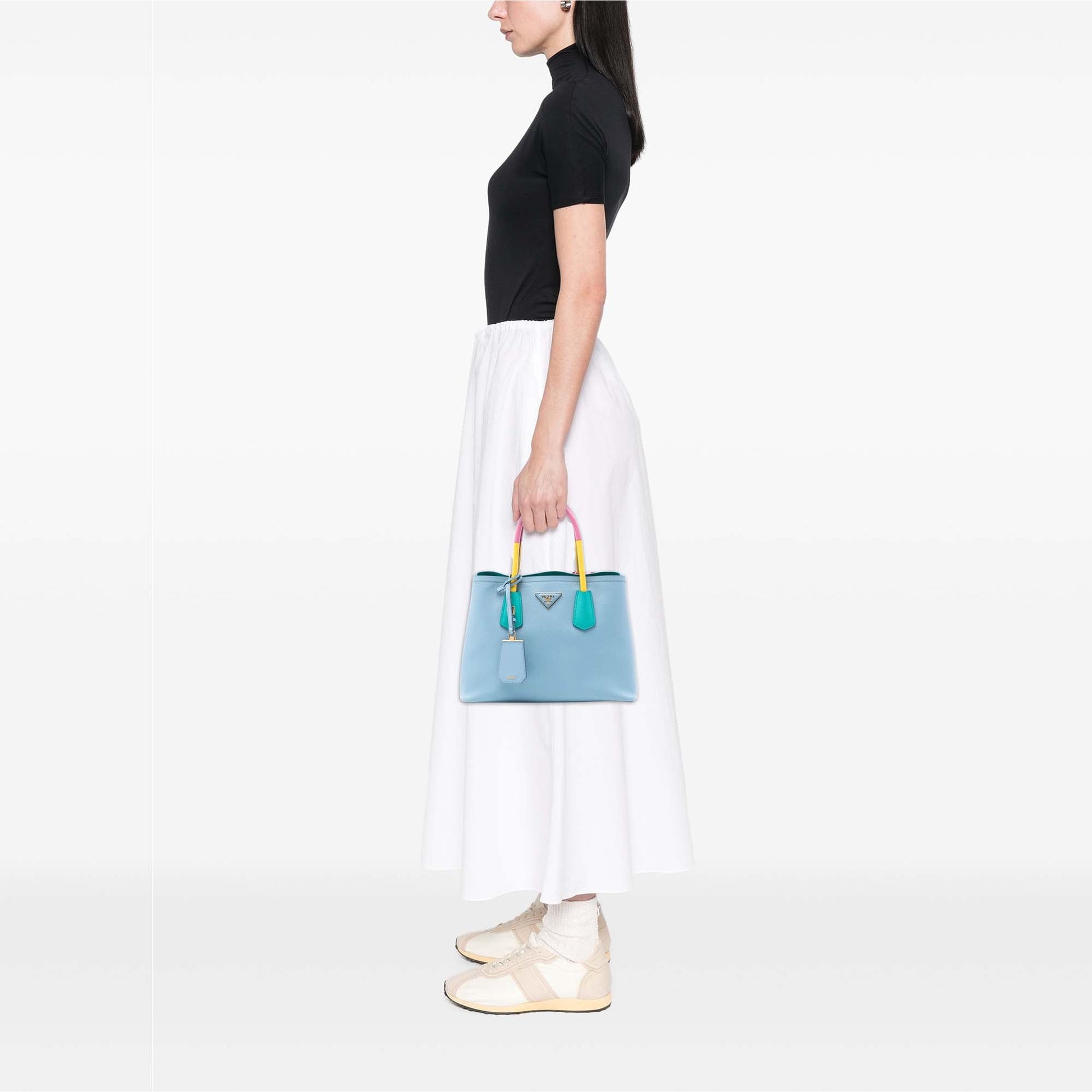 Small Bicolor Saffiano Cuir Double Satchel
