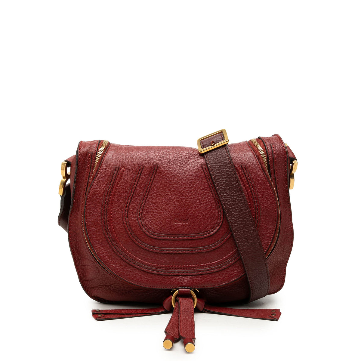 Chloé Medium Grained Calfskin Marcie Saddle Crossbody — Red