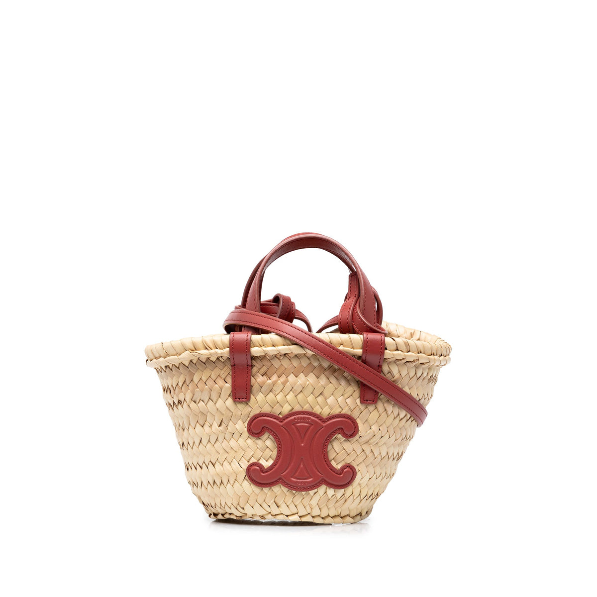Celine Nano Raffia Cuir Triomphe Classic Panier Tote — Beige