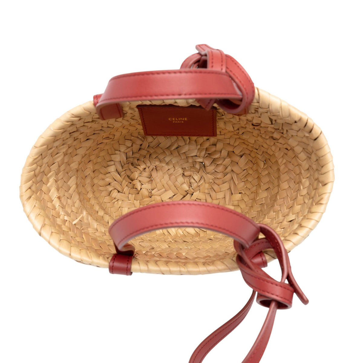 Celine Nano Raffia Cuir Triomphe Classic Panier Tote — Beige