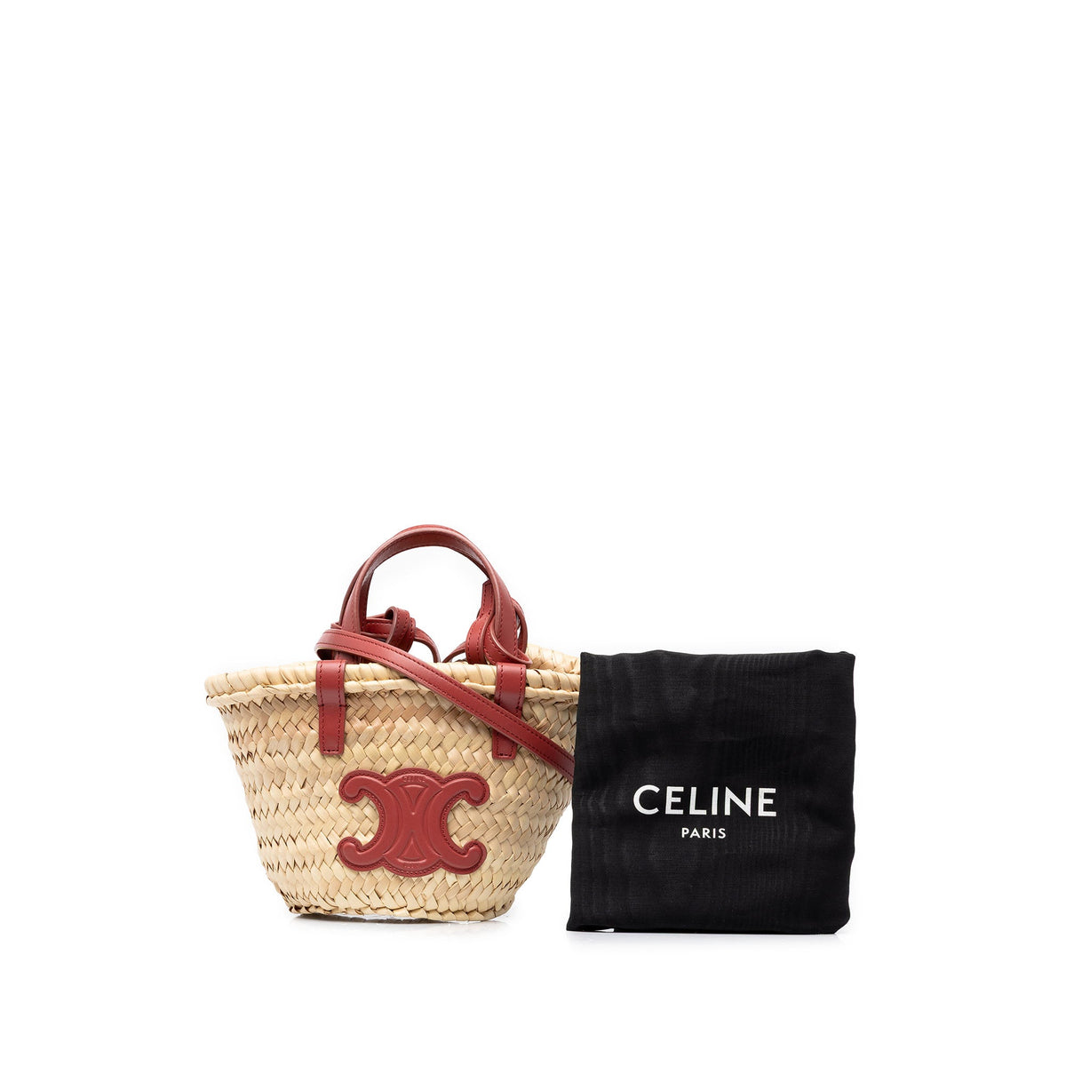 Celine Nano Raffia Cuir Triomphe Classic Panier Tote — Beige