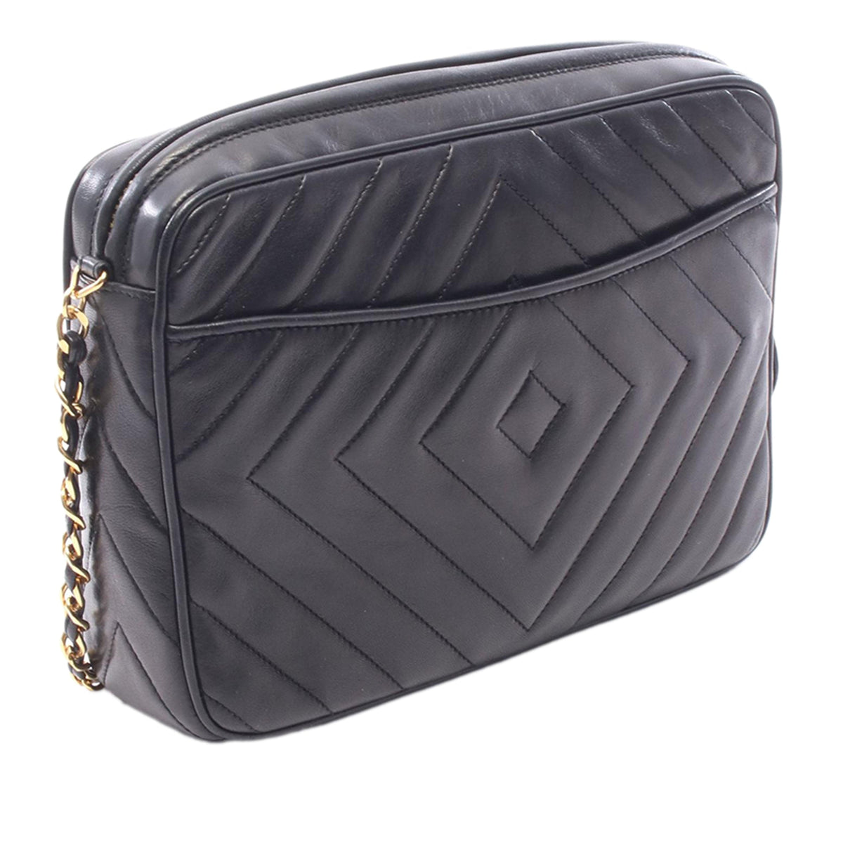 Chanel CC Chevron Quilted Lambskin Tassel Camera Case — Black