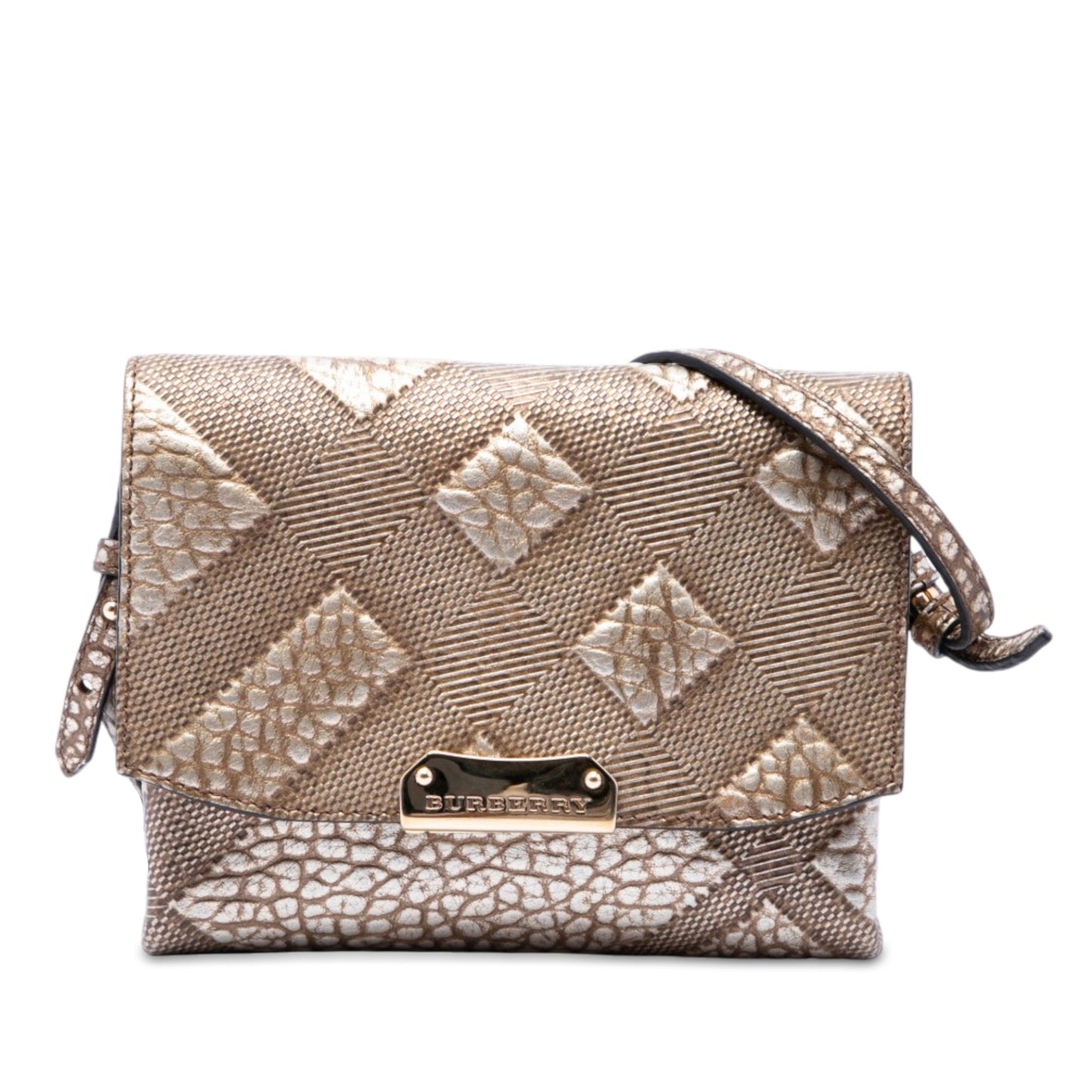 Burberry Embossed Grain Check Leather Langley Crossbody