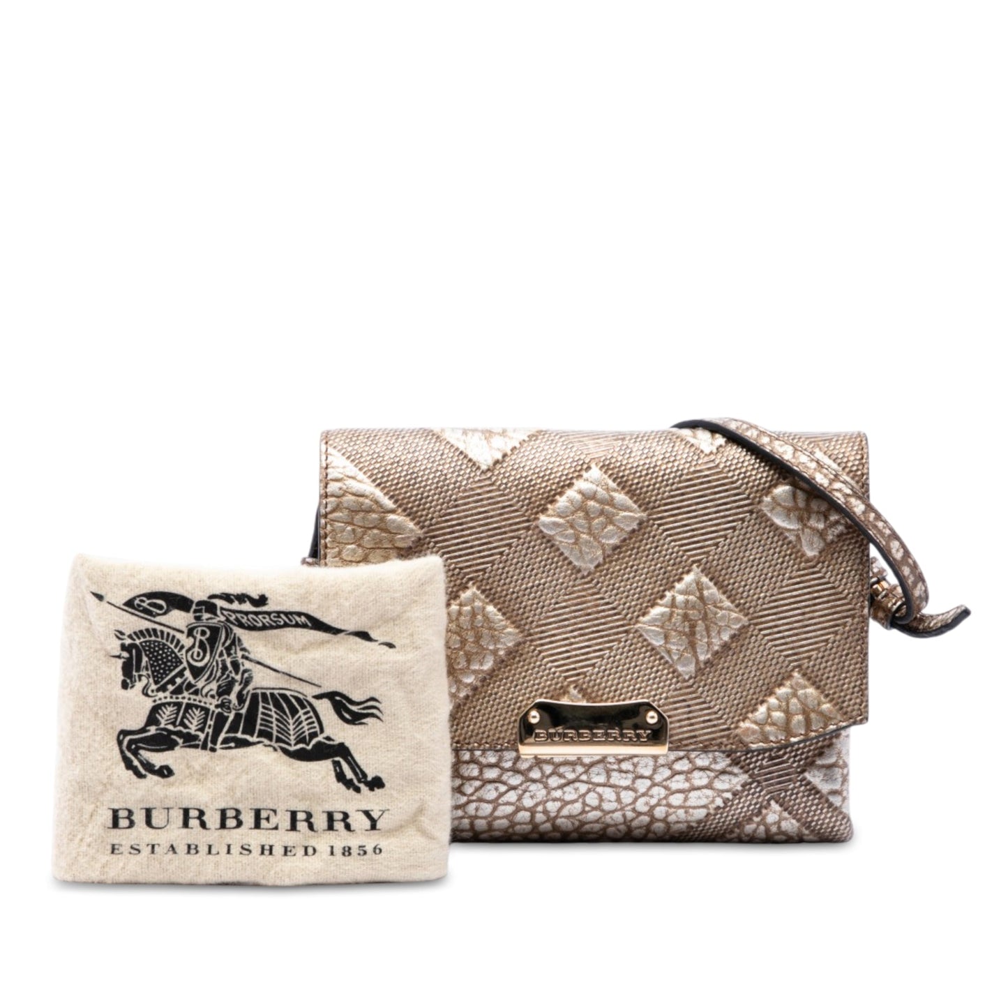 Burberry Embossed Grain Check Leather Langley Crossbody