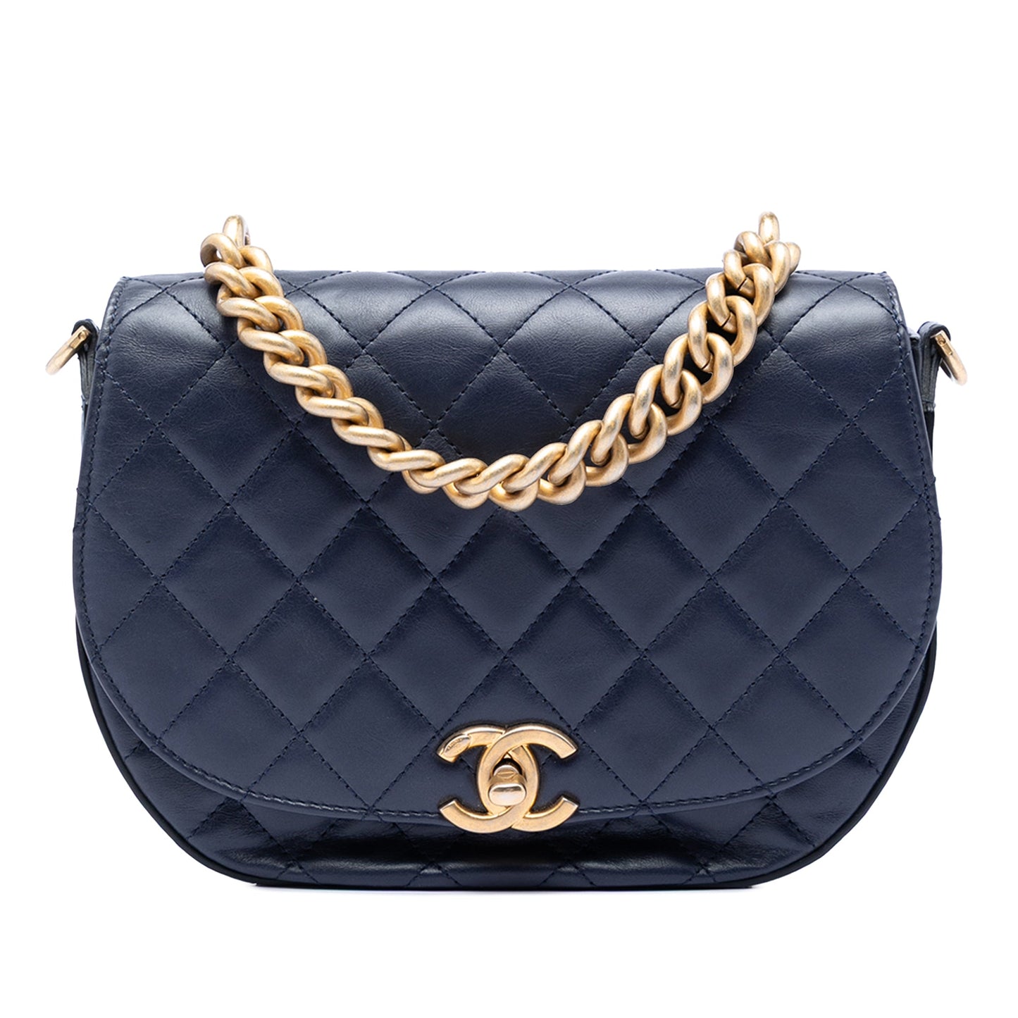 Chanel CC Quilted Lambskin Chain Handle Half Moon Flap