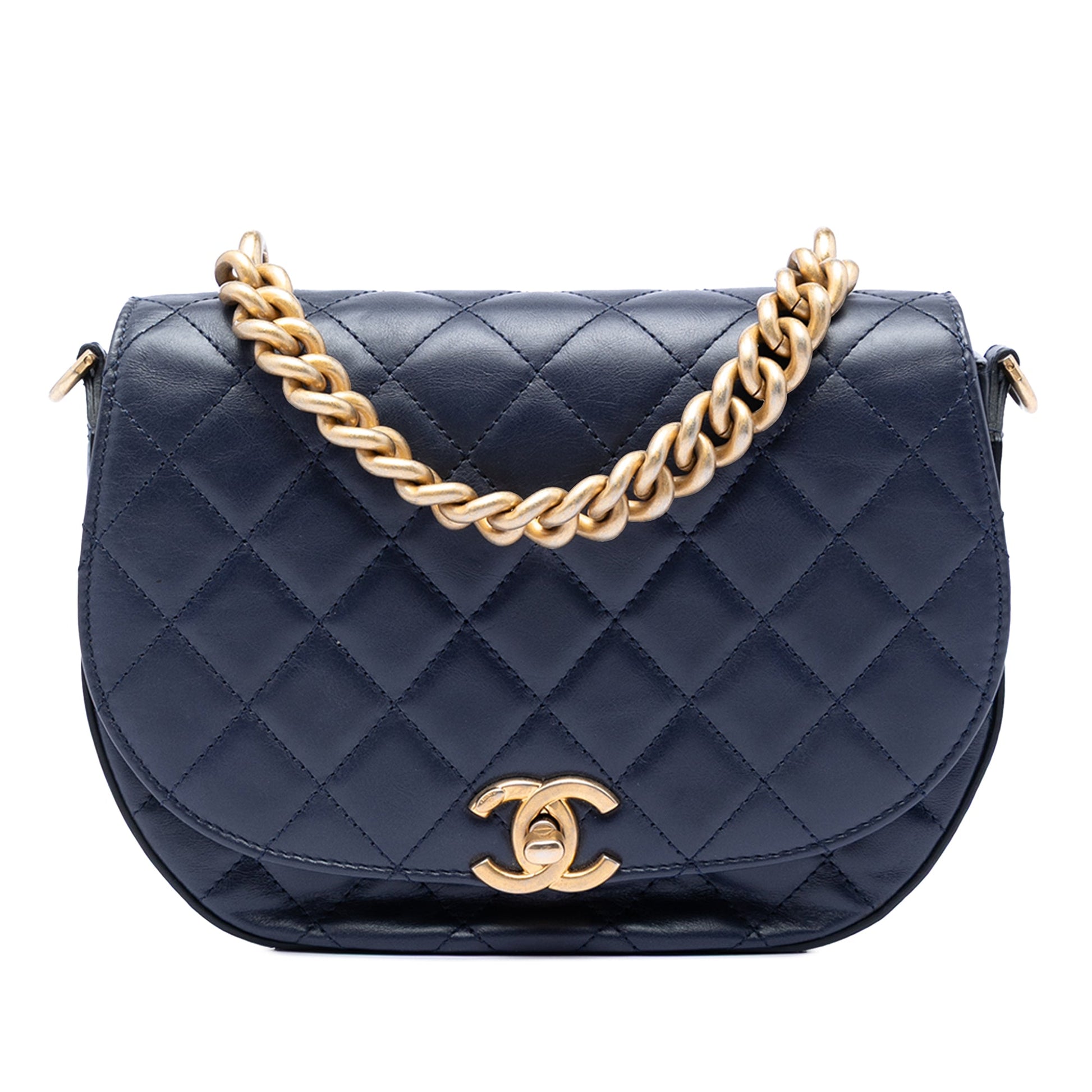 Chanel CC Quilted Lambskin Chain Handle Half Moon Flap