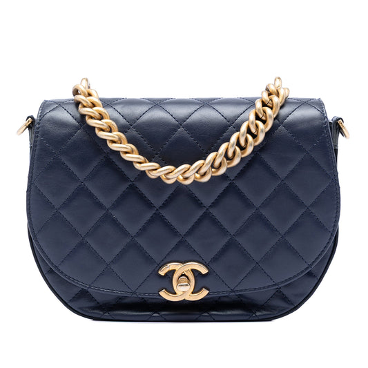 Chanel CC Quilted Lambskin Chain Handle Half Moon Flap