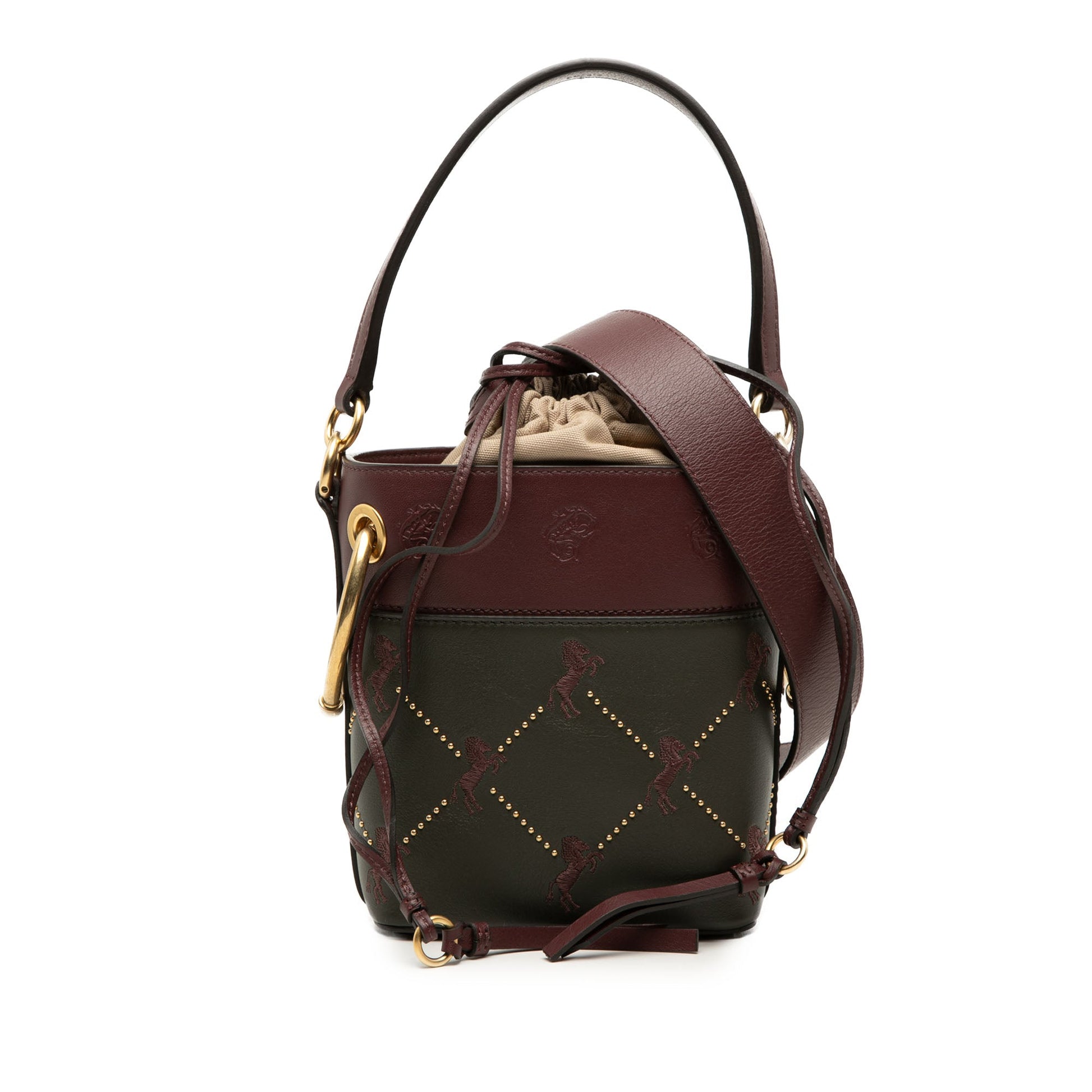 Chloé Mini Bicolor Embroidered Horses Calfskin Roy Bucket Bag