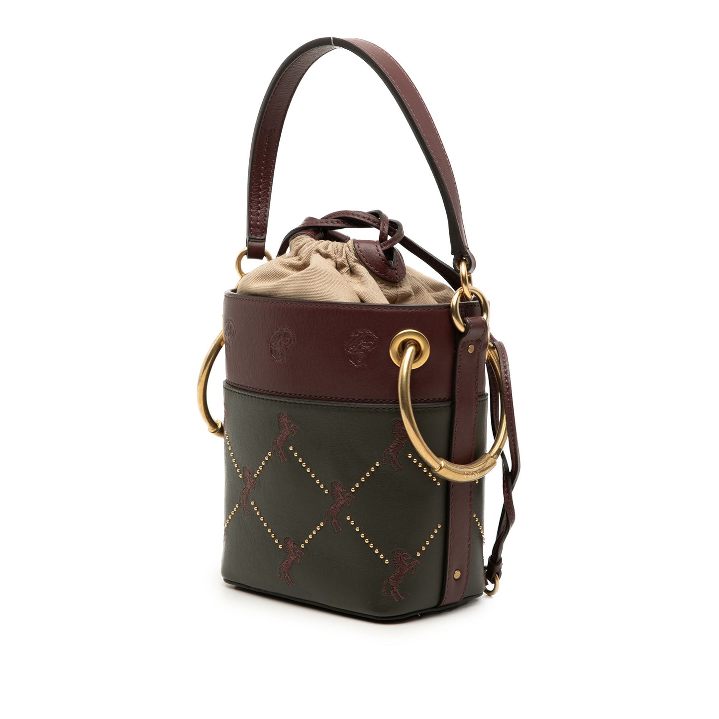 Chloé Mini Bicolor Embroidered Horses Calfskin Roy Bucket Bag