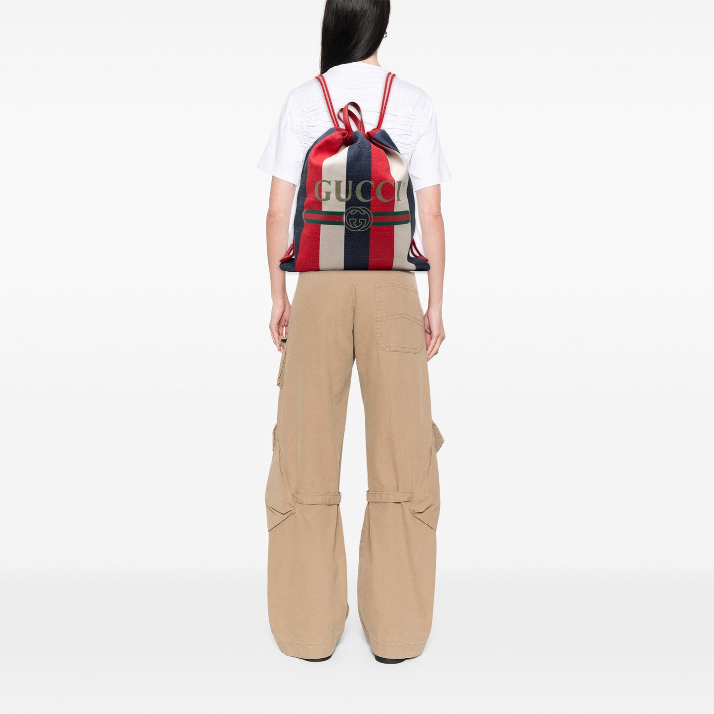 Gucci Canvas Sylvie Baiadera Web Drawstring Backpack