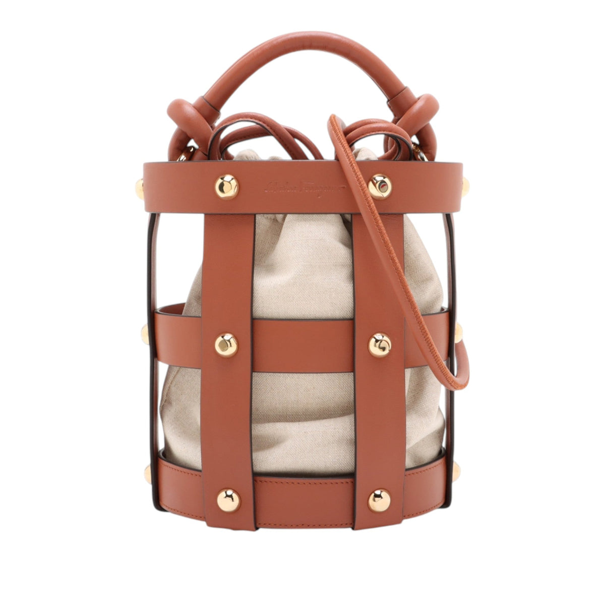 Ferragamo Leather and Canvas Bucket Bag