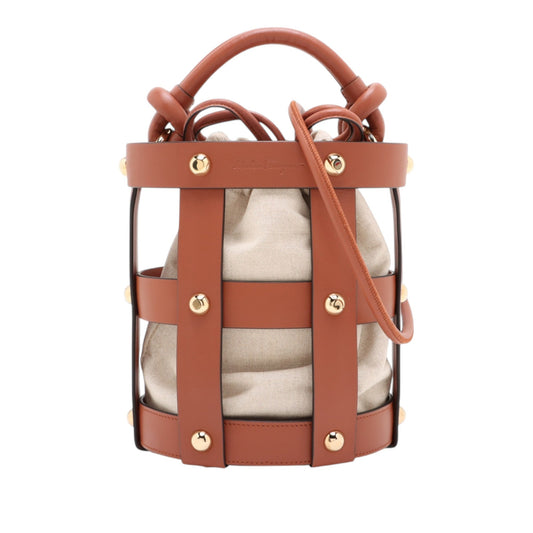 Ferragamo Leather and Canvas Bucket Bag