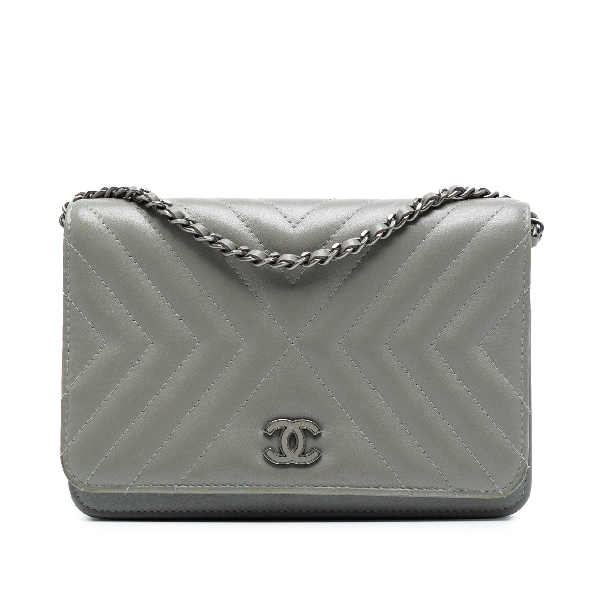 Chanel Diagonal Chevron Calfskin Tassel Wallet On Chain