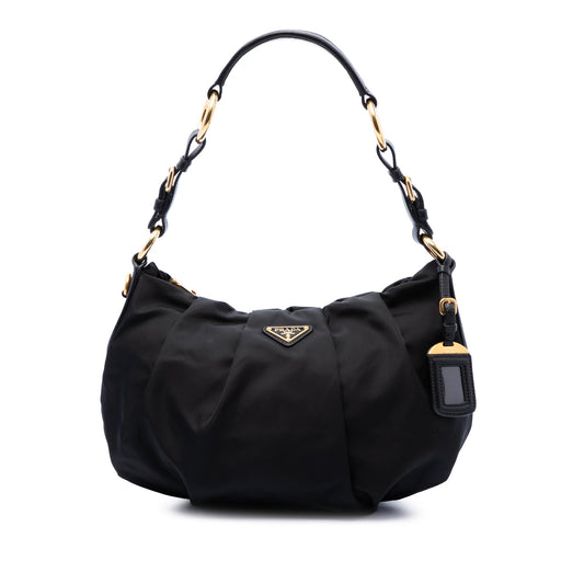 Prada Tessuto Pleated Hobo — Black