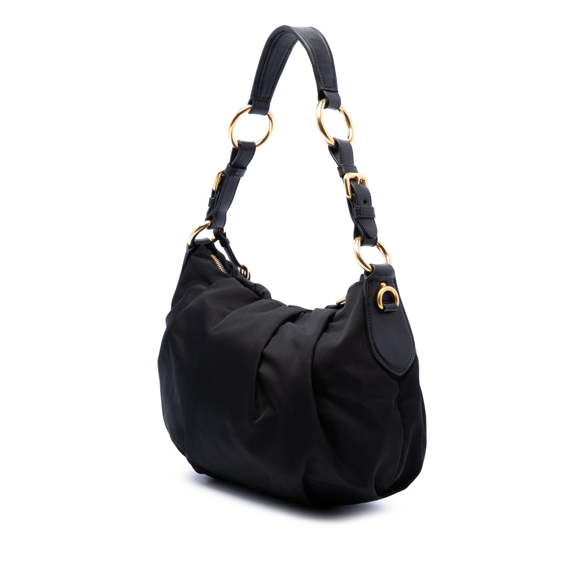 Prada Tessuto Pleated Hobo — Black