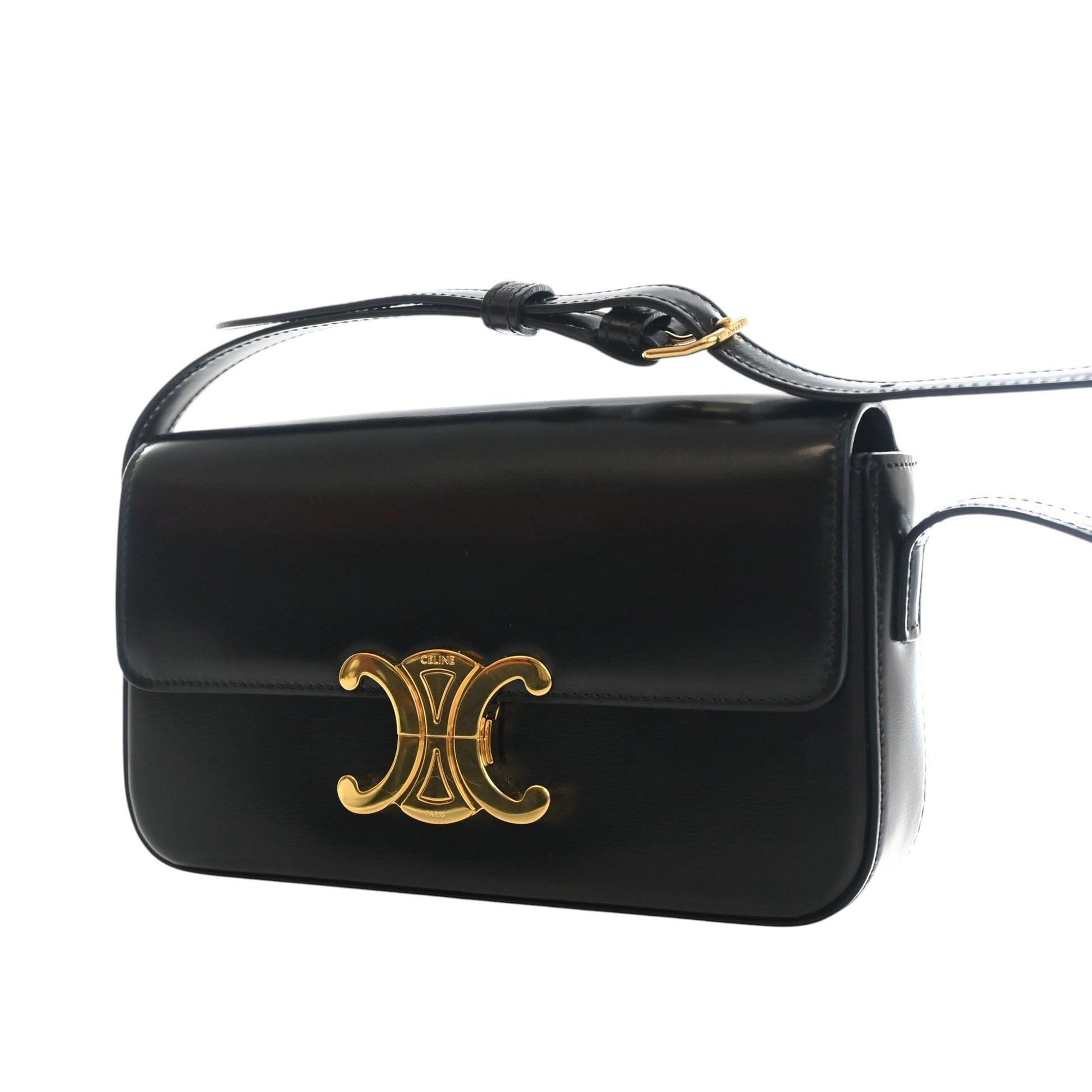Celine Shiny Calfskin Triomphe Claude Shoulder Bag