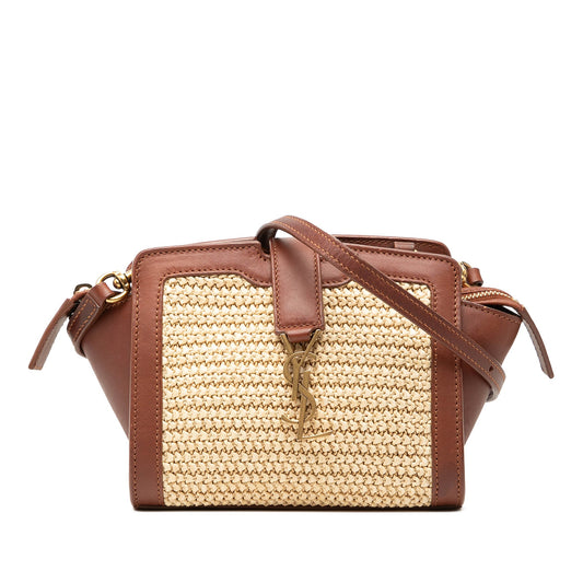 Saint Laurent Toy Raffia Monogram Downtown Cabas — Beige