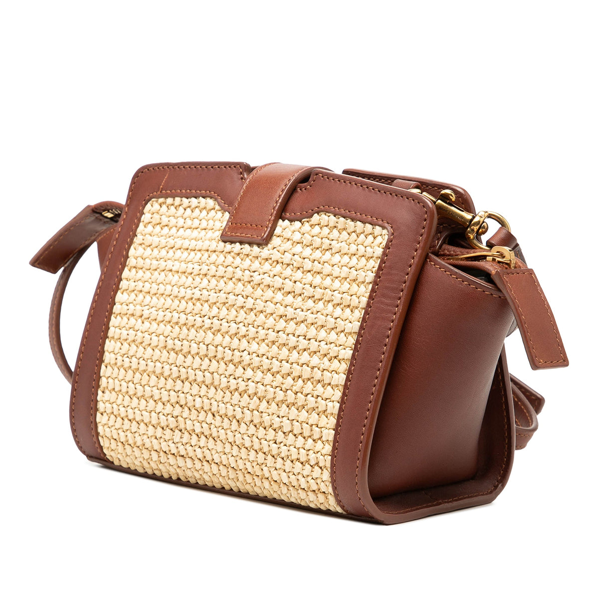 Saint Laurent Toy Raffia Monogram Downtown Cabas — Beige
