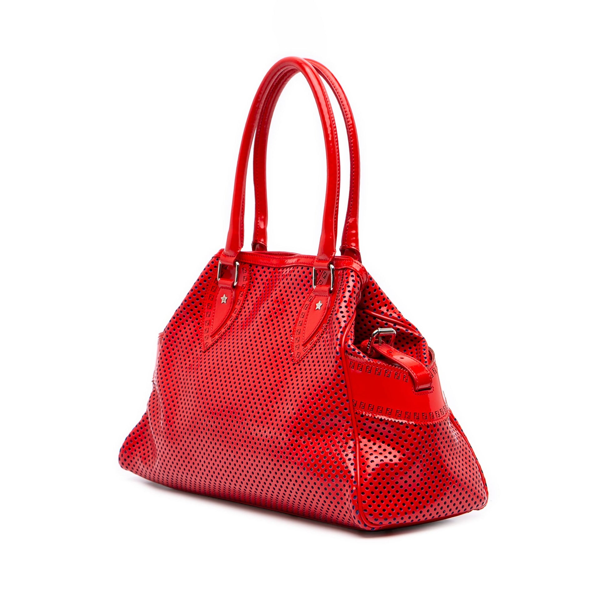 Fendi Perforated Patent Etniko Du Jour Handbag