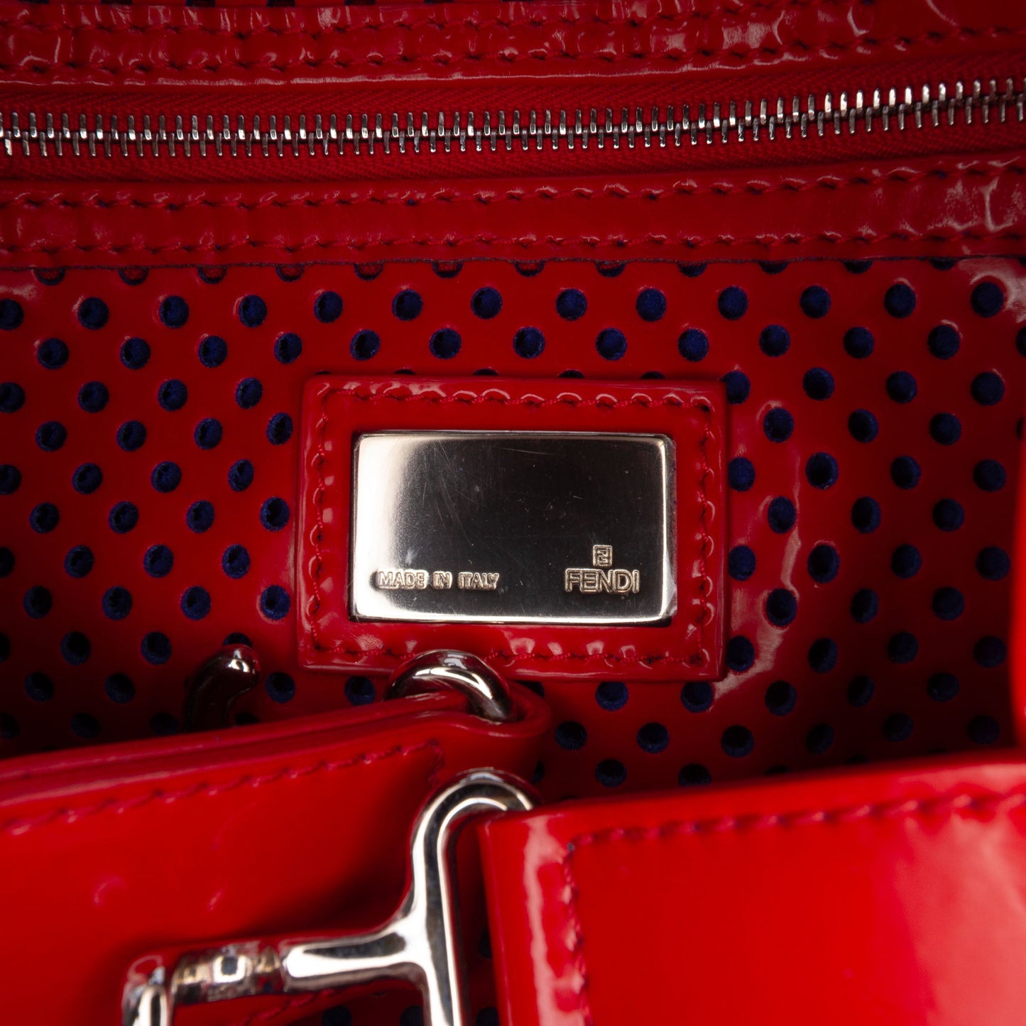 Fendi Perforated Patent Etniko Du Jour Handbag