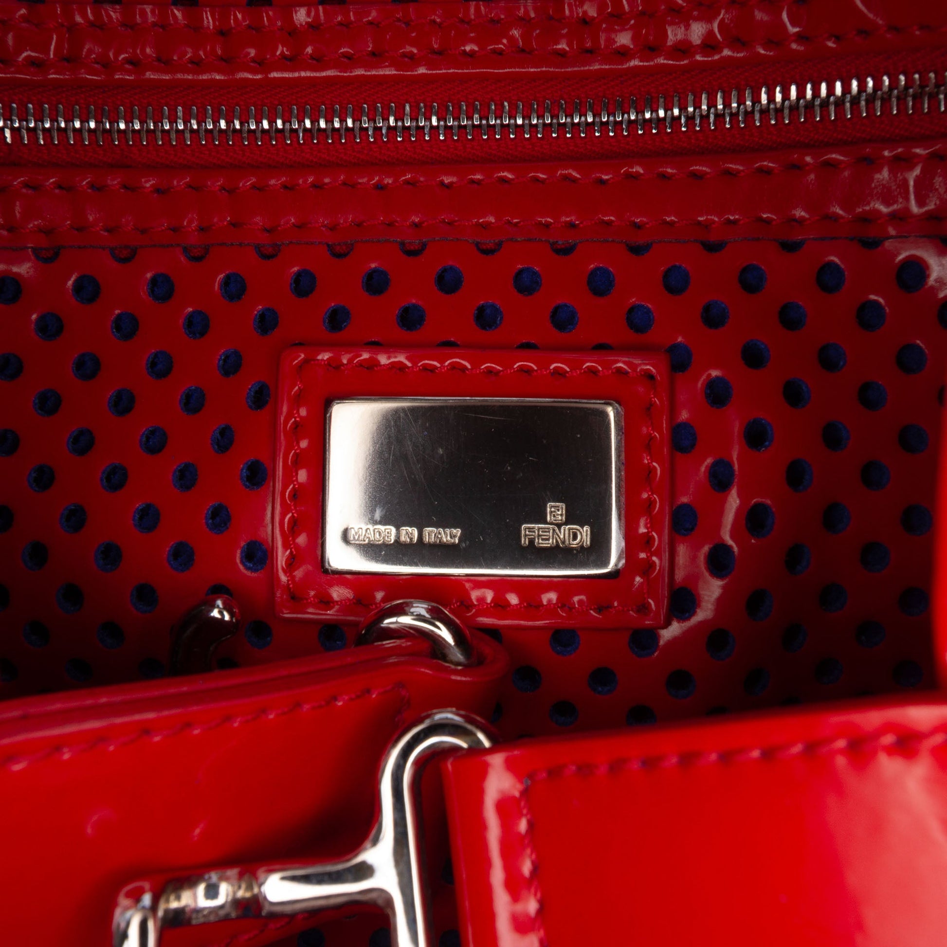 Fendi Perforated Patent Etniko Du Jour Handbag