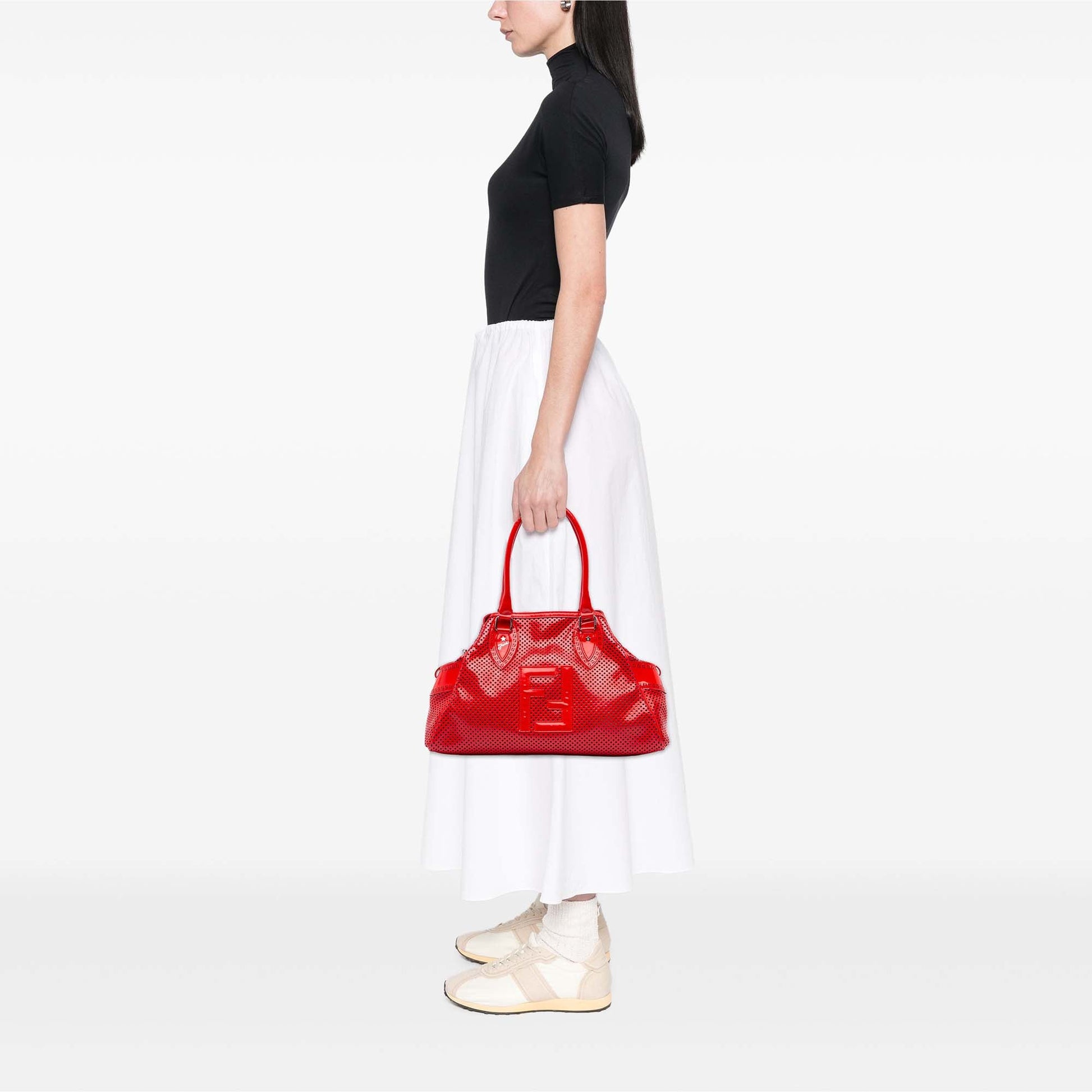 Fendi Perforated Patent Etniko Du Jour Handbag