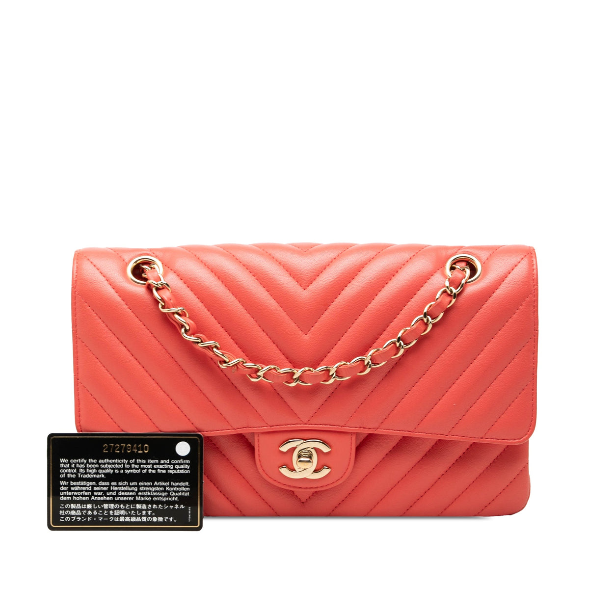 Chanel Medium Classic Chevron Lambskin Double Flap — Pink