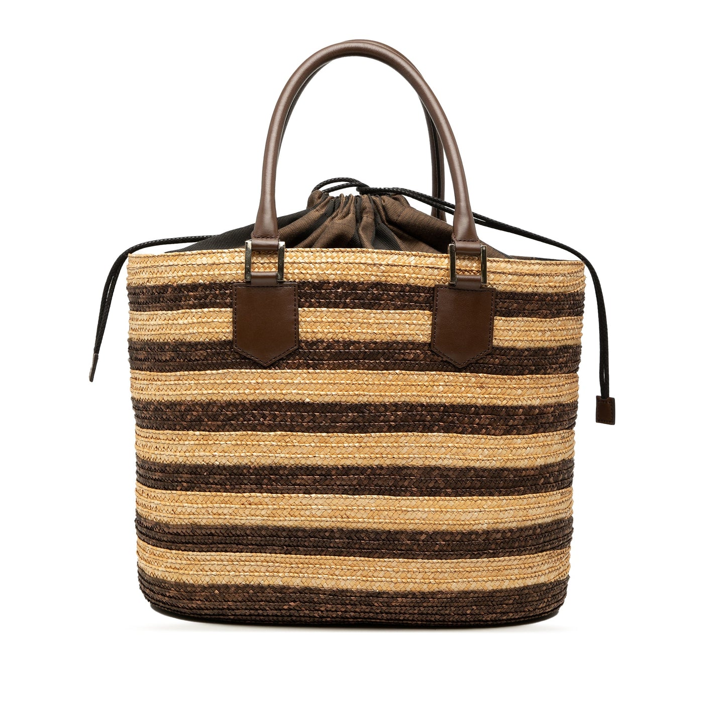 Fendi Straw Pecan Striped Beach Tote