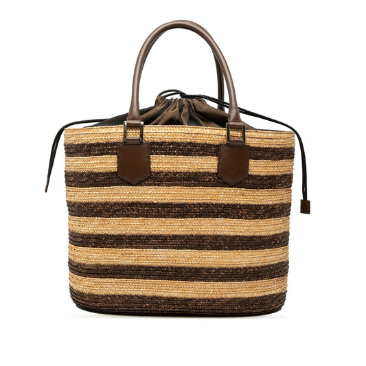 Fendi Straw Pecan Striped Beach Tote