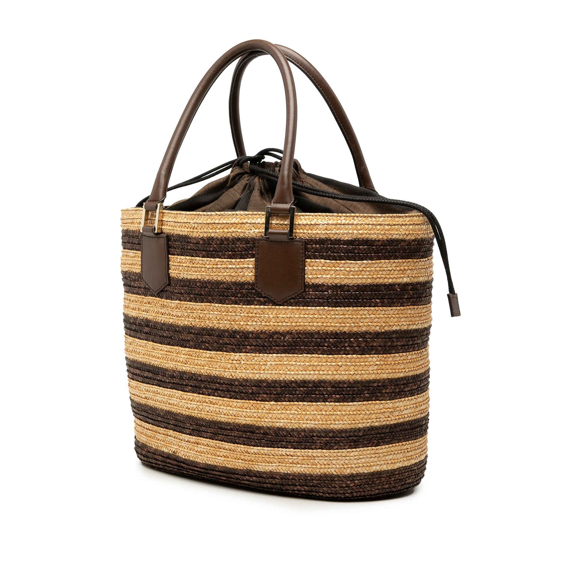 Fendi Straw Pecan Striped Beach Tote
