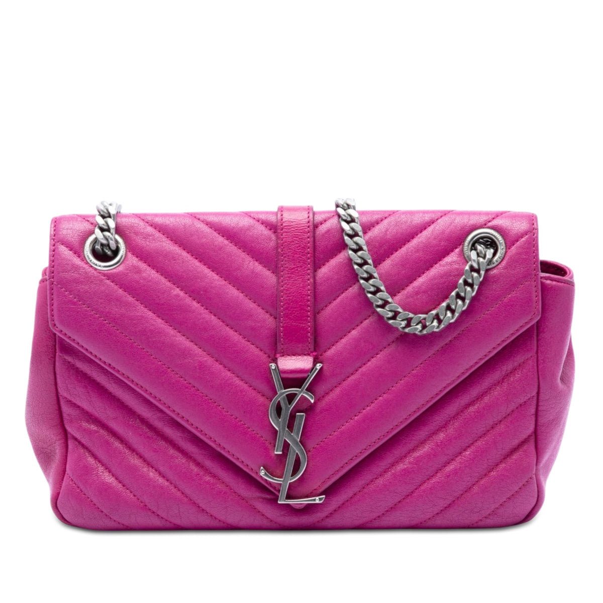 Saint Laurent Medium Chevron Sheepskin Monogram College Shoulder Bag