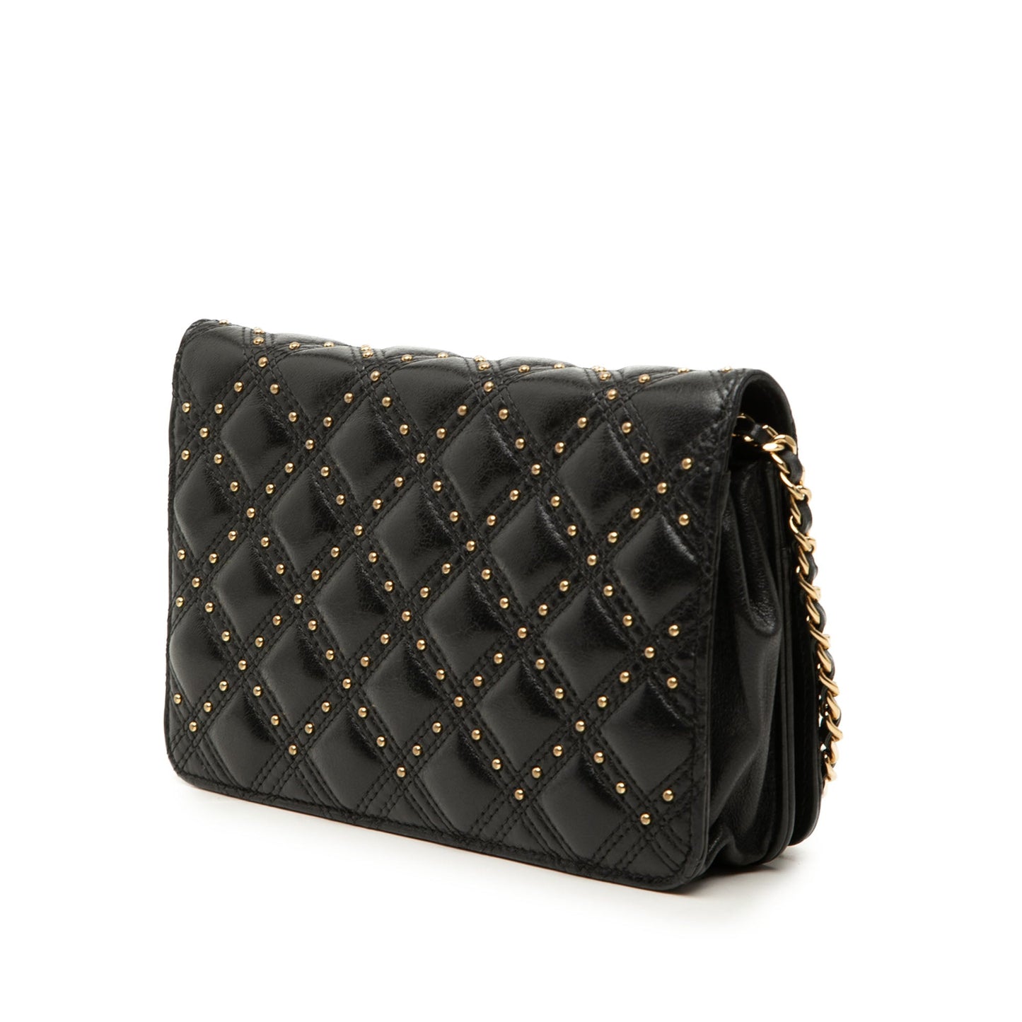Chanel CC Lambskin Studded Diamond Stitch Wallet On Chain