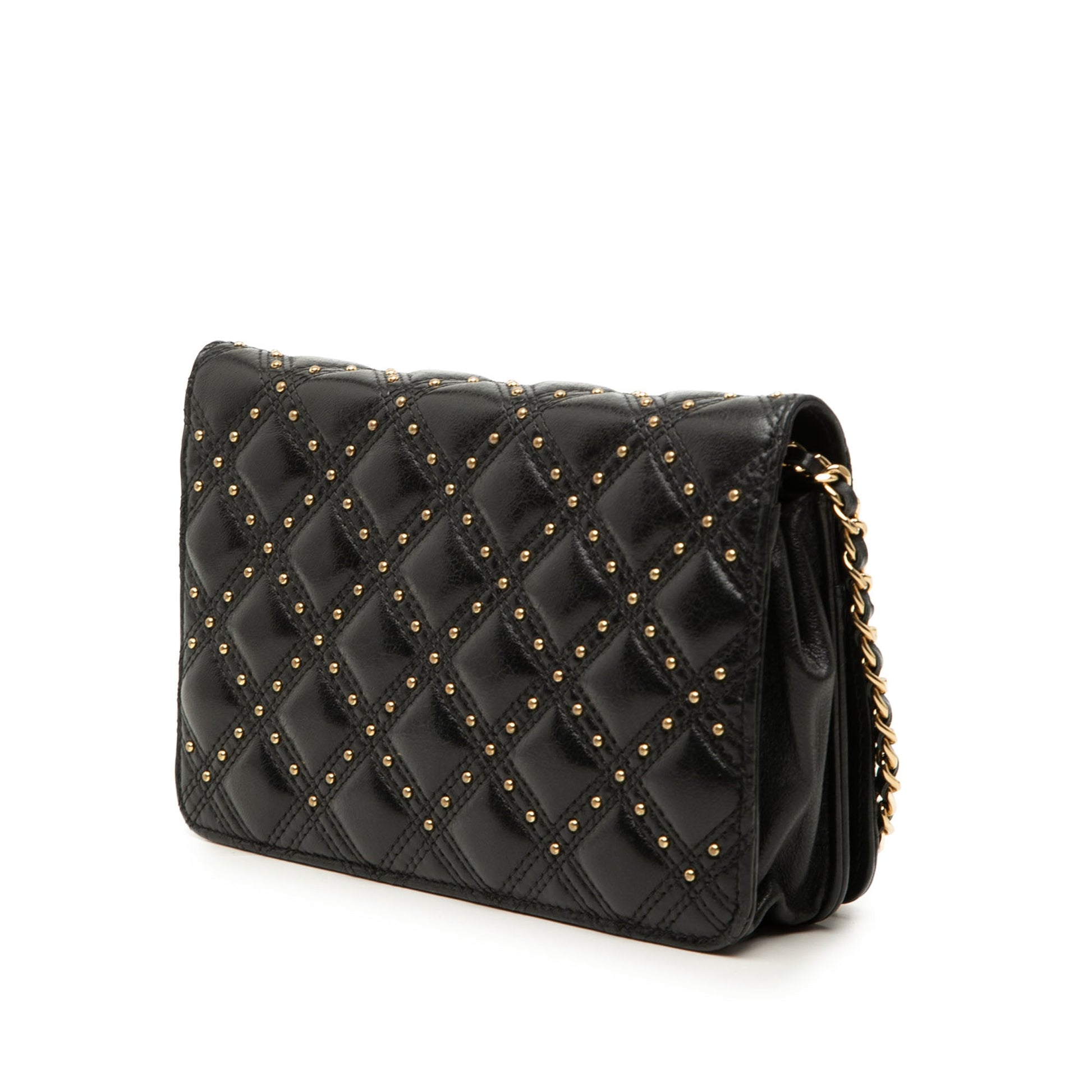 Chanel CC Lambskin Studded Diamond Stitch Wallet On Chain
