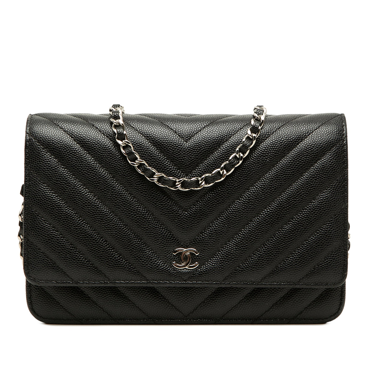 Chanel CC Chevron Caviar Wallet On Chain — Black