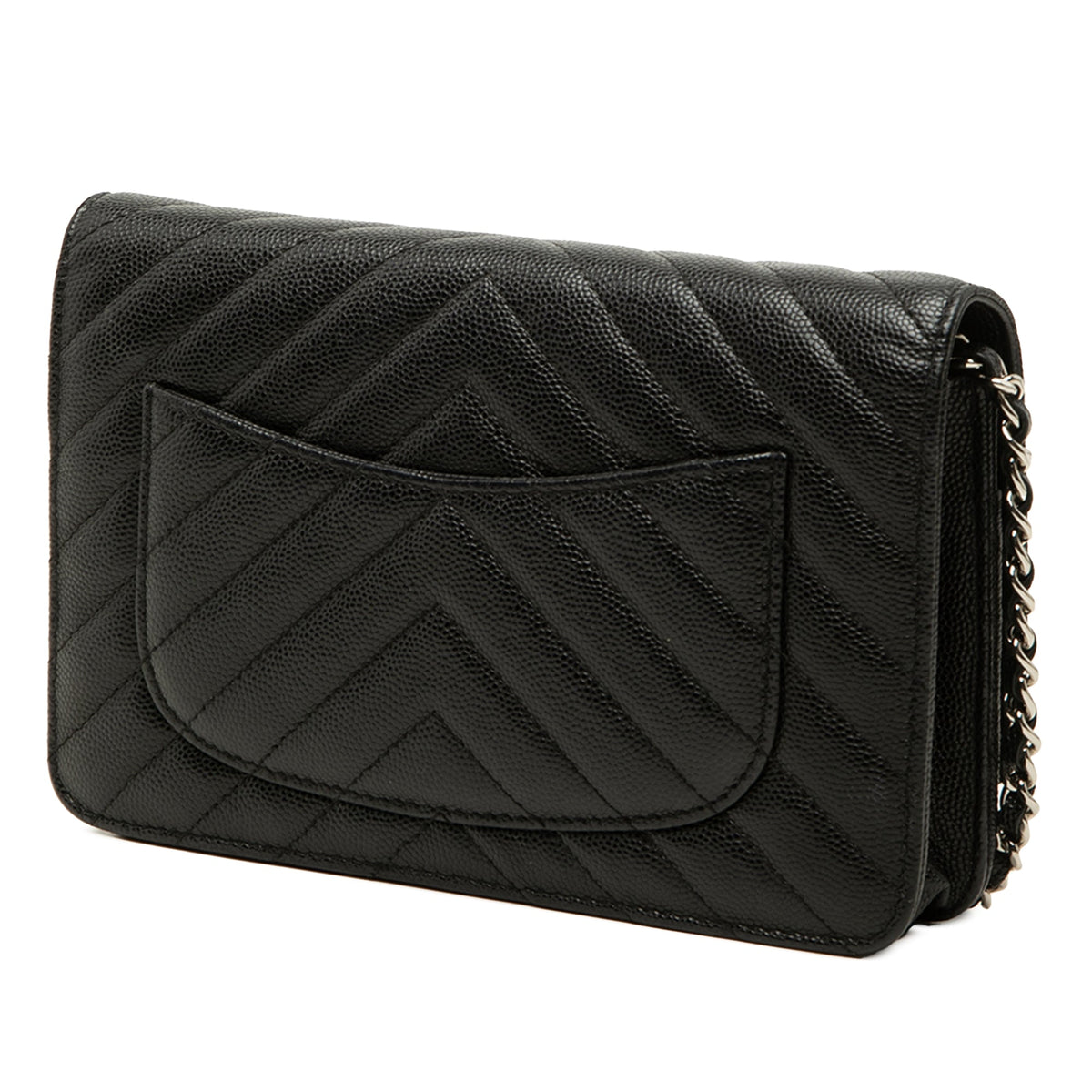 Chanel CC Chevron Caviar Wallet On Chain — Black