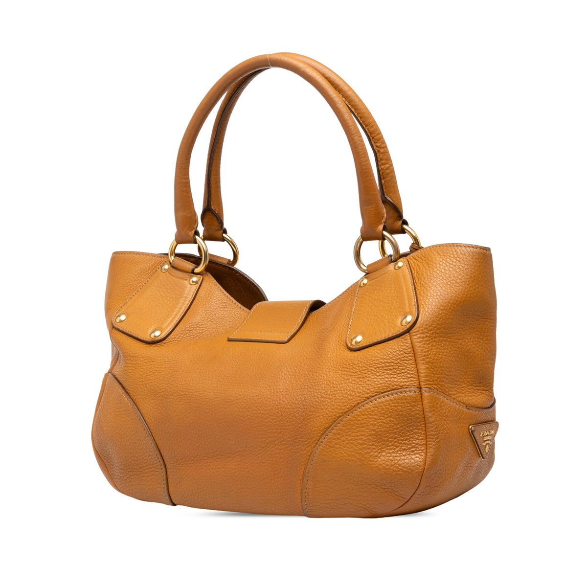Prada Vitello Daino Push Lock Tote — Brown