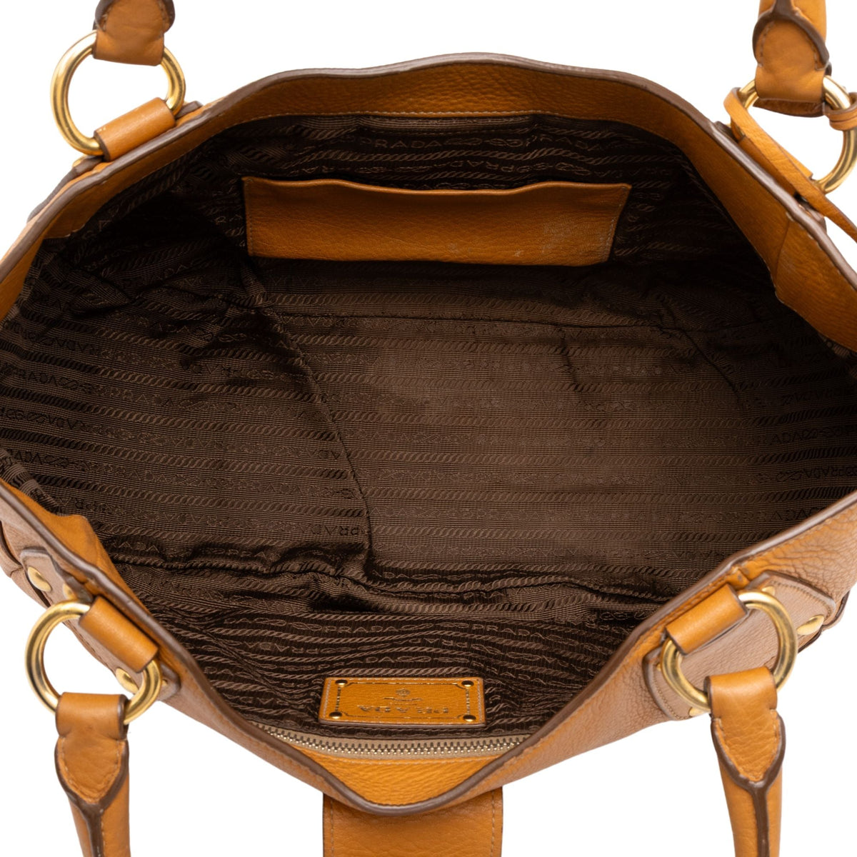Prada Vitello Daino Push Lock Tote — Brown