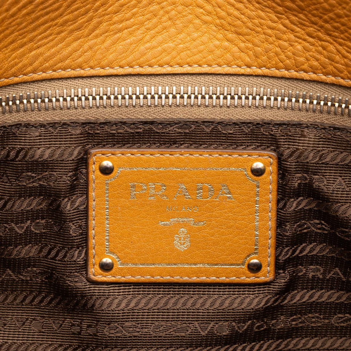 Prada Vitello Daino Push Lock Tote — Brown