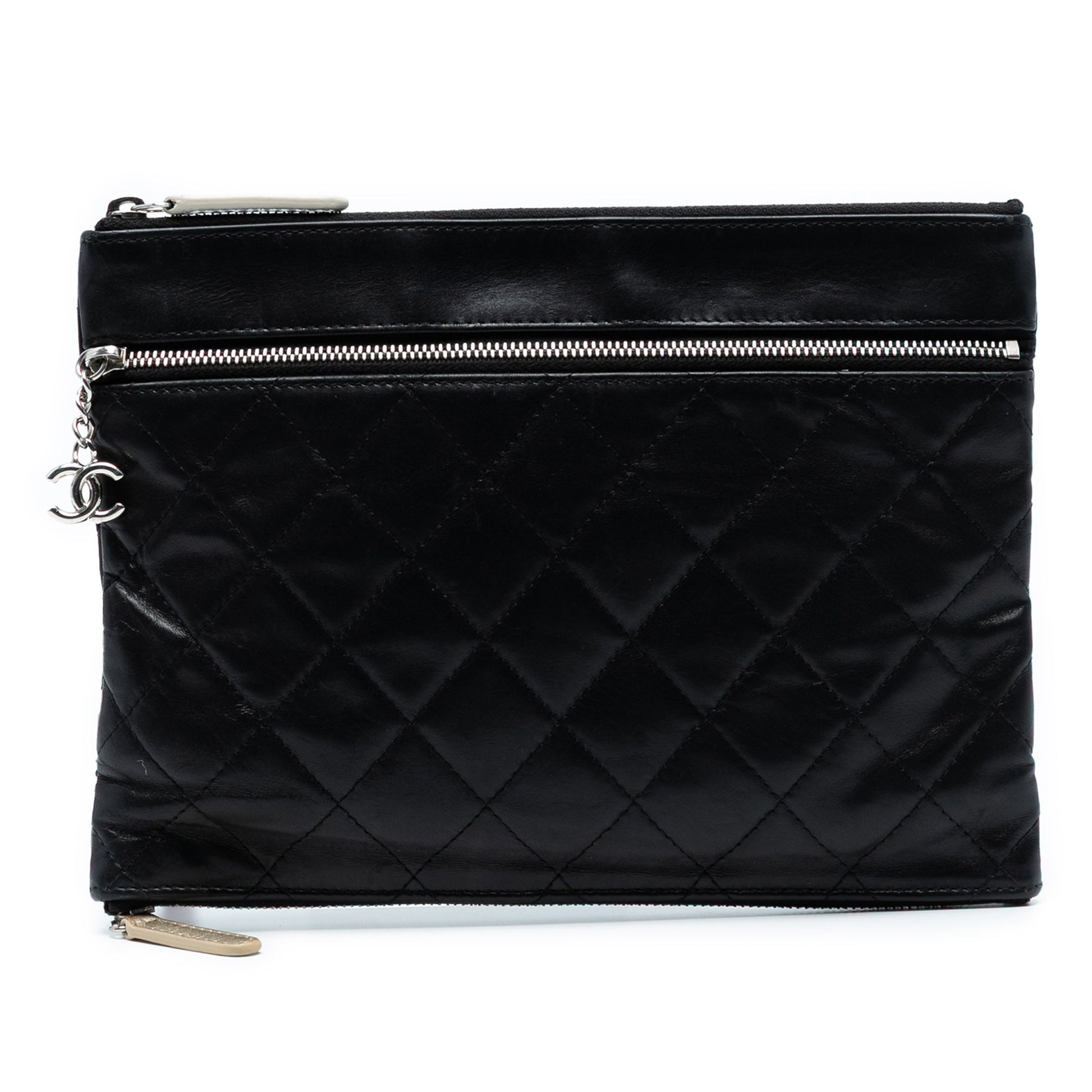 Chanel CC Quilted Lambskin Multi Zip Clutch