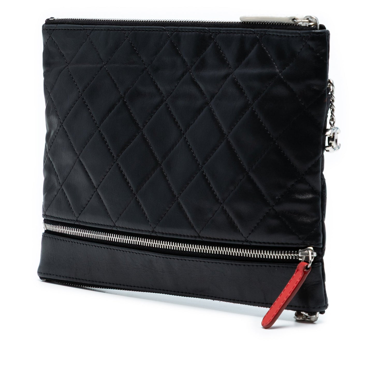 Chanel CC Quilted Lambskin Multi Zip Clutch